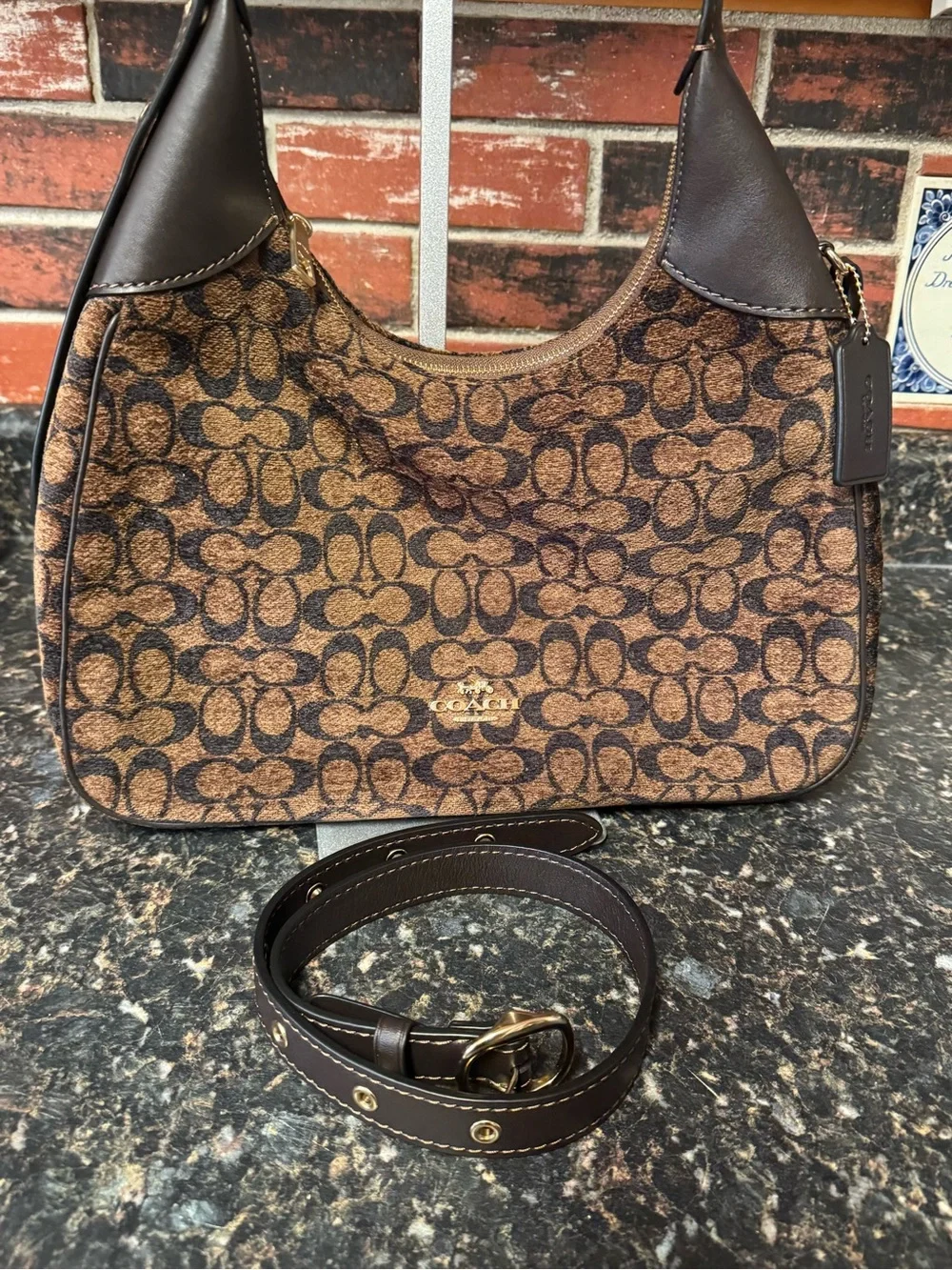 Coach Ella Signature Chenille Shoulder Bag Truffle CCE49 Like New